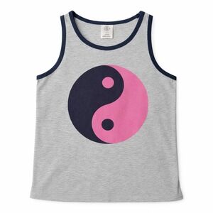 T&B Sleep Tank Kids L 10/12 Grey Pink Yin Yang Graphic Ringer Pajama Top